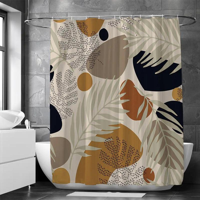 Leaf Pattern Shower Curtain, 1 Count Waterproof Polyester Shower Curtain with Hooks, Home Essentials, Bathroom Accessories, Modern Bathroom Decor