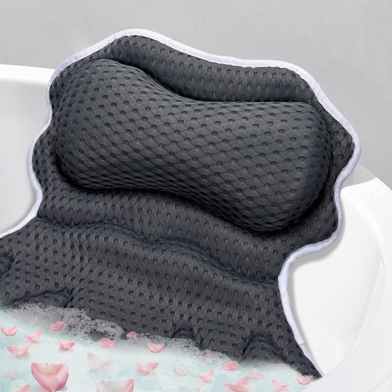 Tub Neck and Back Support Soft 4D Breathable Air Mesh Ergonomic Bathtub Pillow with 6 Strong Suction Cups and Hook Luxury Bathroom Accessories