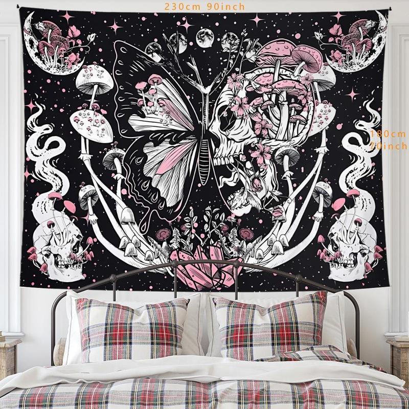 Mushroom & Skull Pattern Hanging Tapestry, Creative  Wall Hanging Blanket, Wall Hanging Decor for Home Living Room Bedroom Dormitory, Room Decor, Home Decor