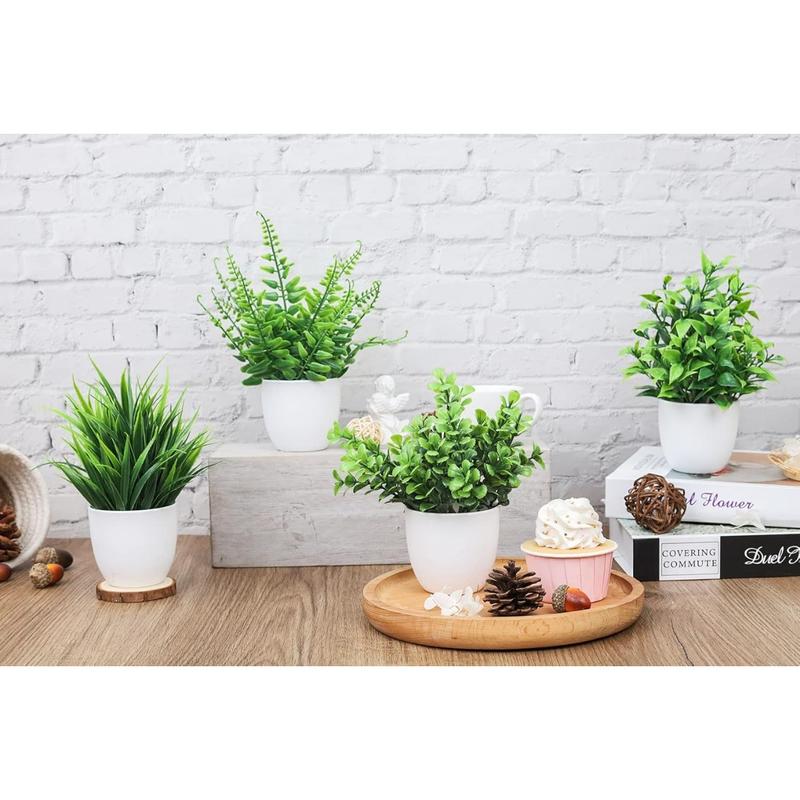 4 Pack Fake Plants Small Artificial Faux Potted Plants for Living Room Home Office Farmhouse Bathroom Kitchen Decor Indoor