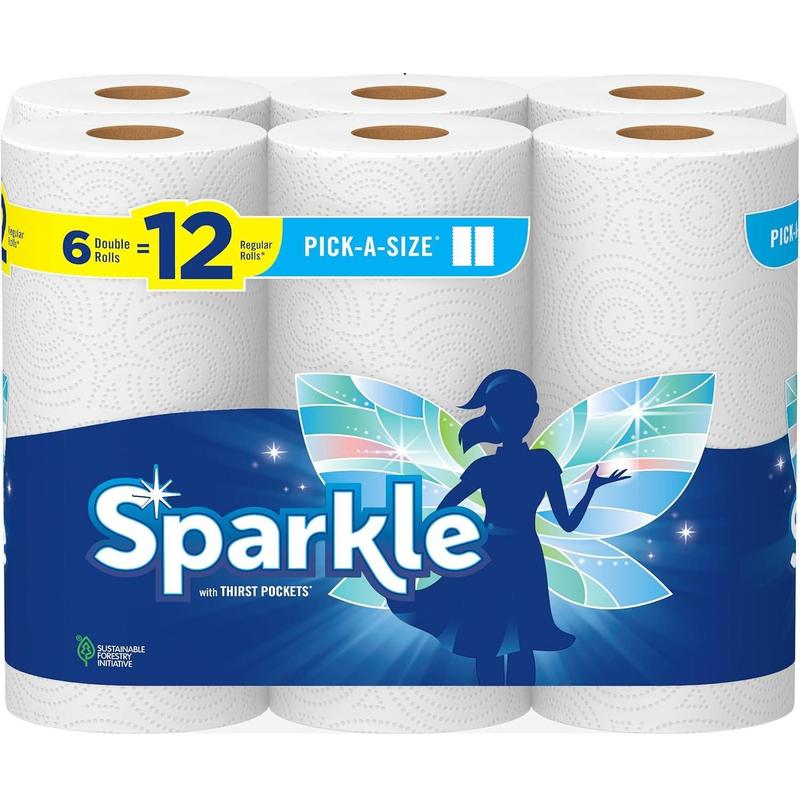 Sparkle Pick-A-Size Paper Towels, 6 Double Rolls = 12 Regular Rolls Disposable Pack Toilet Wipe Sheets