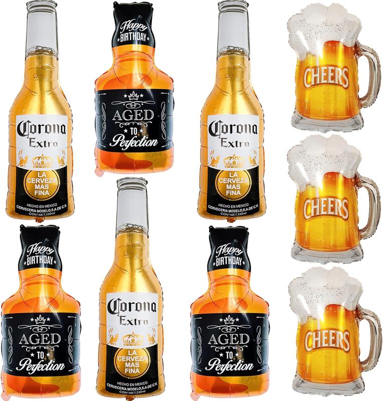 9 count Corona Whisky  Mug Mylar Helium Balloons, Men Women Boys Girls  Themed Birthday Party Decoration,  Shower Engagement Decoration Supplies