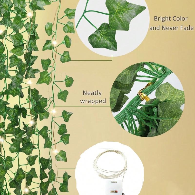 18Pack Set Fake Ivy Vines 7.05FT 12 Pack Artificial Ivy Leaf Plants Vine With 6Pcs 200cm LED String Light,Green Vines Garland Hanging For Home Kitchen Office Wedding Wall Decor, For Living Room Classroom Decor