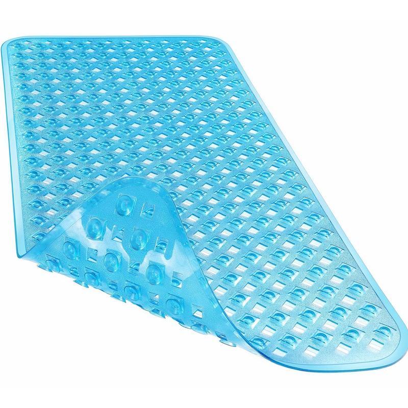 Clean Blue Bathtub Mat (34.5 x 15.5 Inches) - Non Slip, with Drain Holes & Suction Cups! Machine Washable, BPA Latex Phthalate Free.