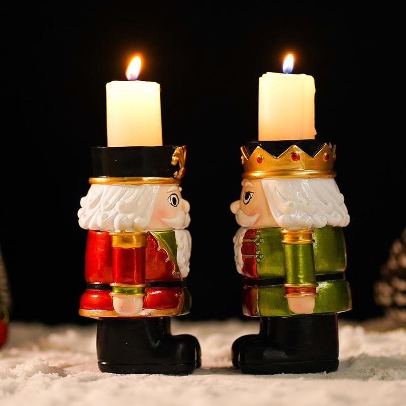 Nutcracker Design Candlestick, 1 Count Resin Christmas Themed Decoration, Festive & Party Supplies for Home Living Room Bedroom