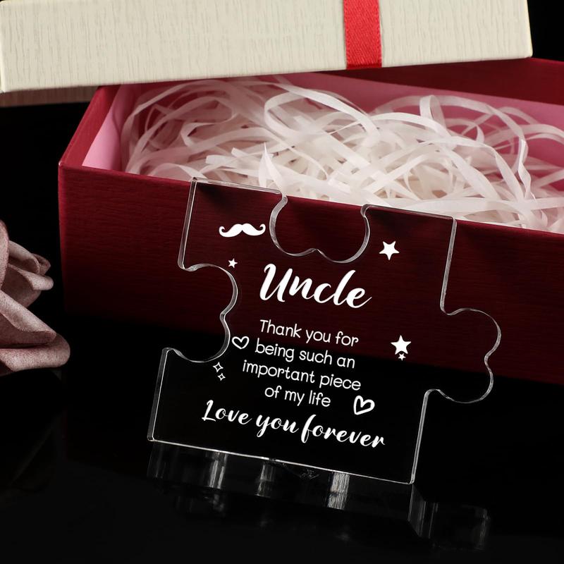 Uncle Gifts Acrylic Plaque with Sayings - Fathers Day Birthday Gifts For Uncle From Niece Nephew - 3.35 x 2.76 Inch Desk Decorations Card Gifts for Uncle Lightweight Table