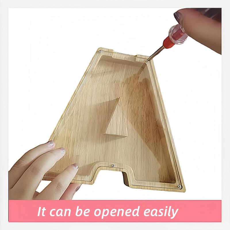 Wooden Letter Design Piggy Bank, Letter D Shaped Coin Bank, Desktop Piggy Bank, Home Decor for Living Room Bedroom, Gift Ideas