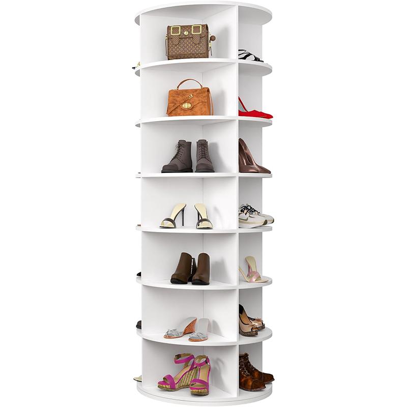 7 Tier Rotating Shoe Rack Tower, Rotating Shoe Display Rack, 360 Shoe Rack Storage Round Carousel, Vertical Carousel Shoe Organiser, Christmas Home Decor, White