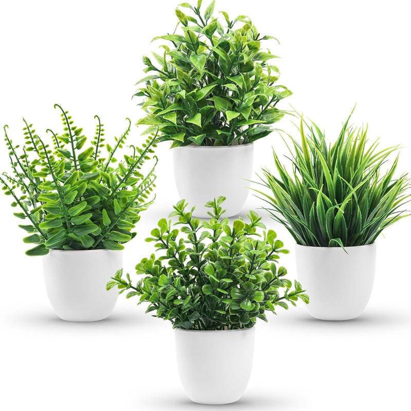 4 Pack Fake Plants Small Artificial Faux Potted Plants for Living Room Home Office Farmhouse Bathroom Kitchen Decor Indoor