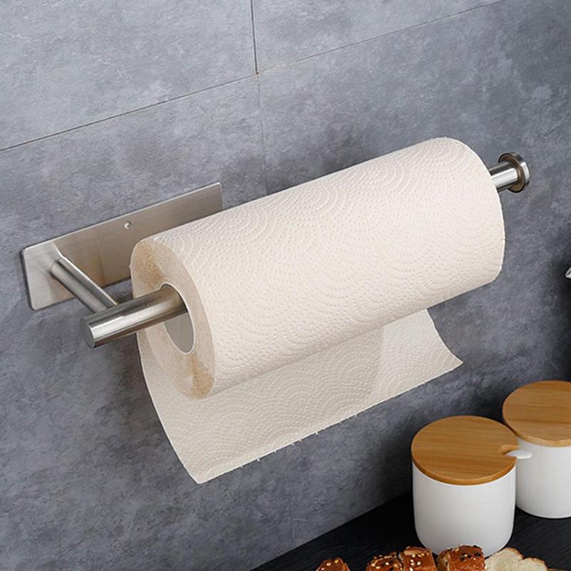 Wall Mounted Paper Towel Holder, 1 Count Punch Free Kitchen & Bathroom Organizer for Rolls Paper, Plastic Wrap & Towels Storage  Rack for Bathroom Kitchen Dining Room