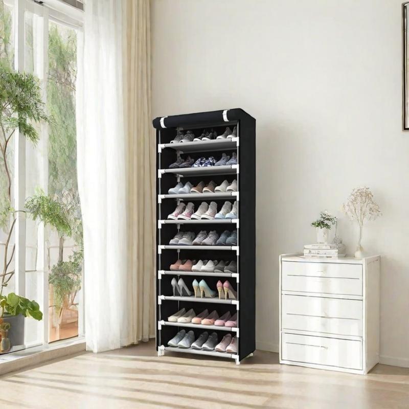 Non-woven 10-layer Household Shoe Rack, Zipper Dust Shoe Rack Shoe Organizer, for Living Room Garage Balcony, Home Decorative