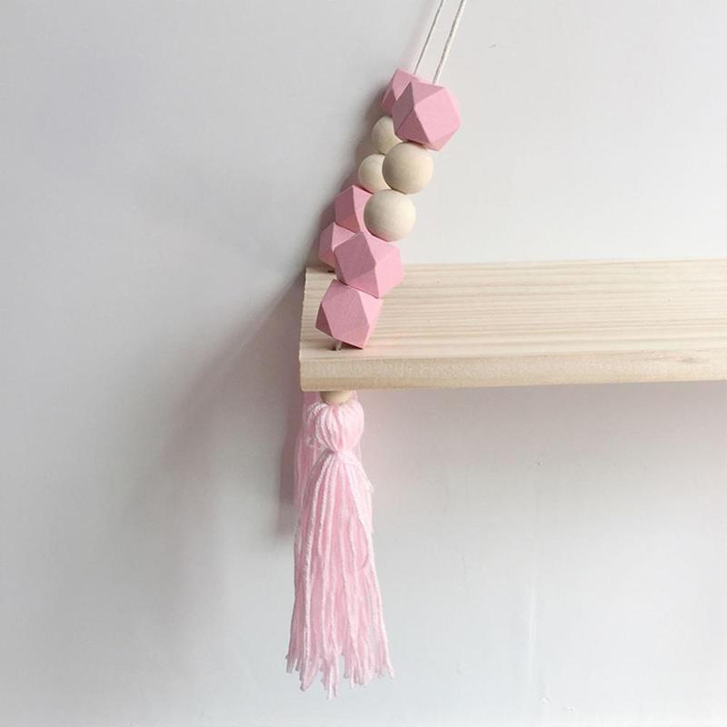 Wooden Hanging Shelf with Rope, 1 Count Tassel Decoration Shelf for Wall Storage, for Bedroom Living Room, Decor Display Shelf for Hanging Plant Photo