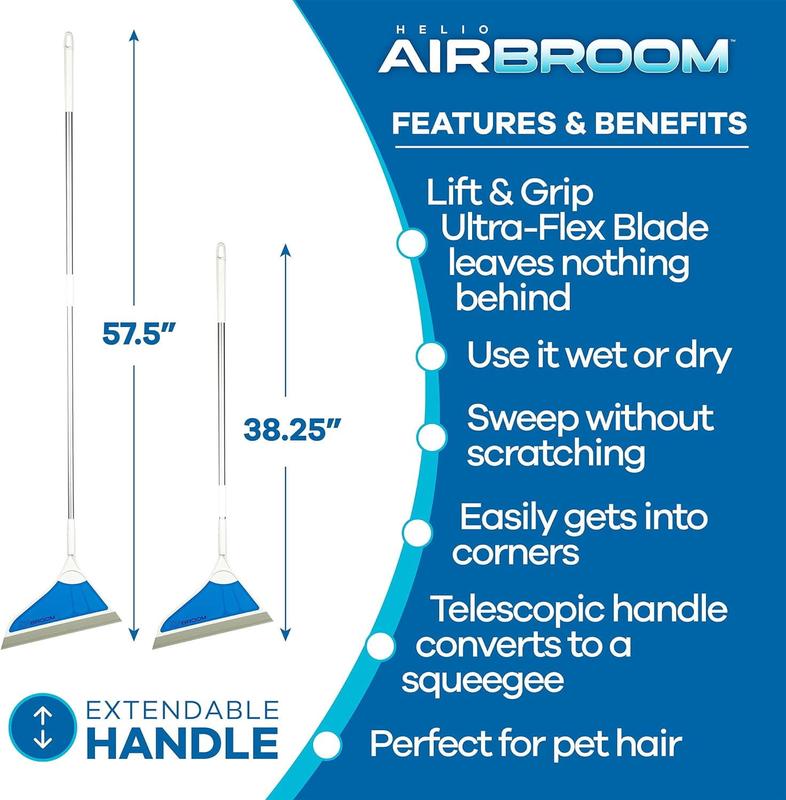 Helio Air Broom, All Surface Lightweight Silicone Broom, Squeegee, Pet Hair Remover, Indoor Cleaning