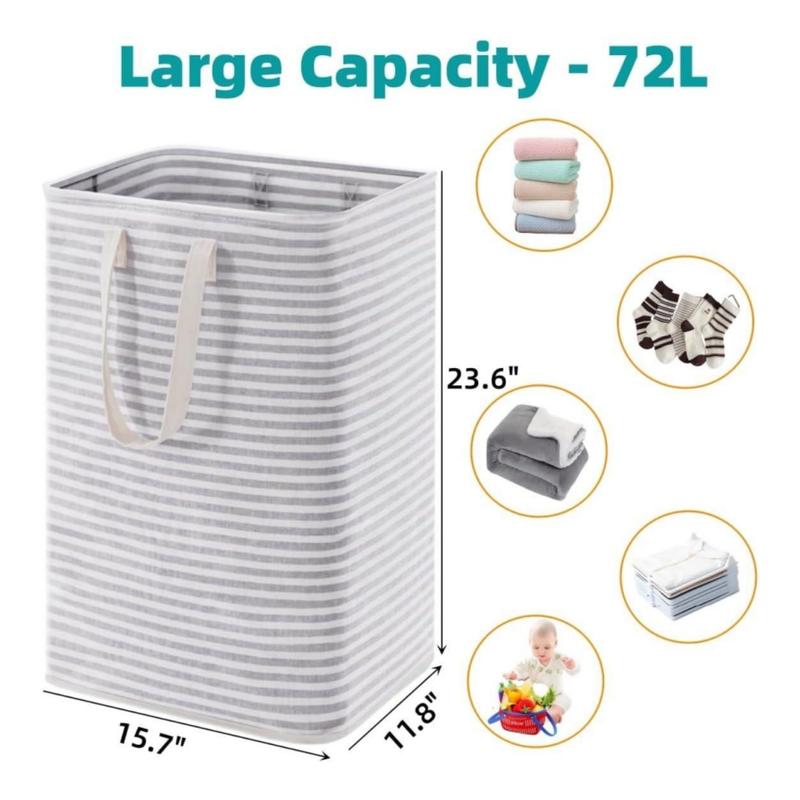 Large Collapsible Laundry Basket Hamper with Easy Carry Handles，Freestanding Clothes Hampers for Laundry, Bedroom, Dorm, Towels, Toys, 72L, Grey