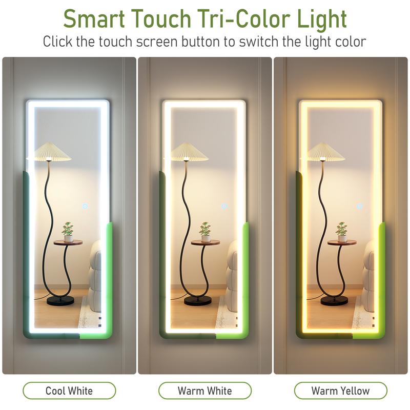 Vlsrka Full Length Mirror with LED Lights, Over The Door Full Body Mirror, 47