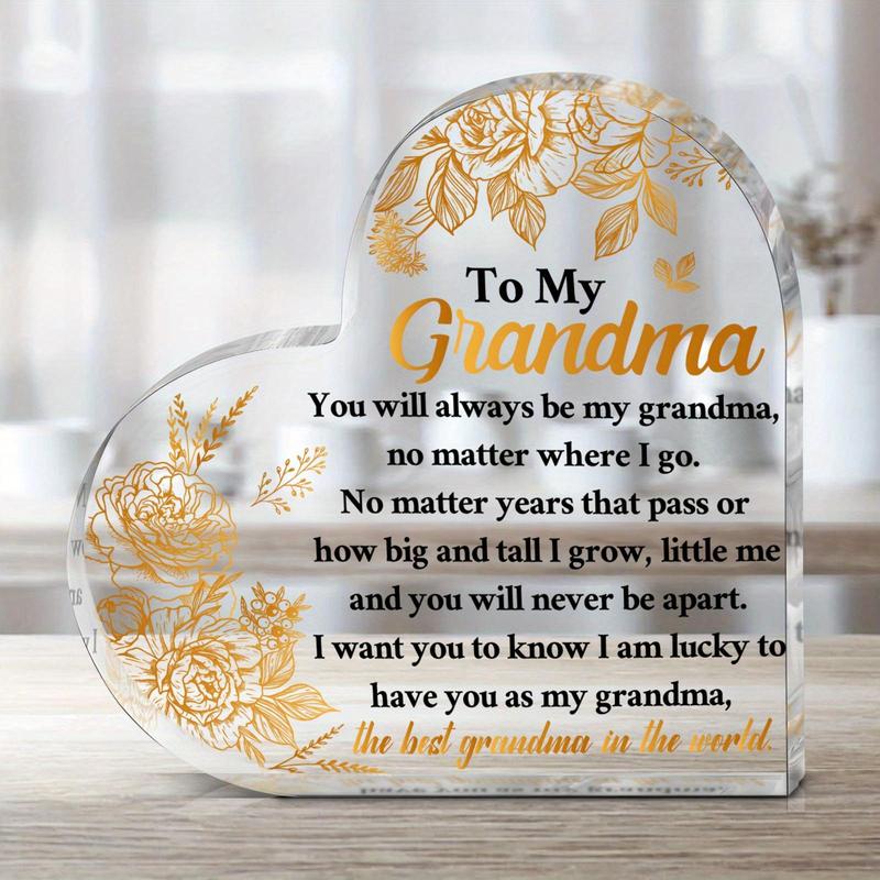 Acrylic Heart Shaped Plaque, 1 Count To My Grandma Plaque Gift, Desk Decorations, Gift for Women, Centerpieces Decorations