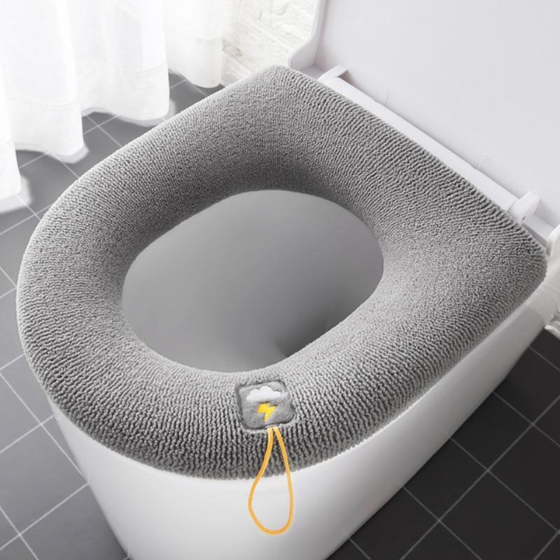 Thickened Warm Toilet Seat Cover, 1 Count Washable Toilet Seat Cushion, Non-slip Bathroom Accessories For Home & Dormitory