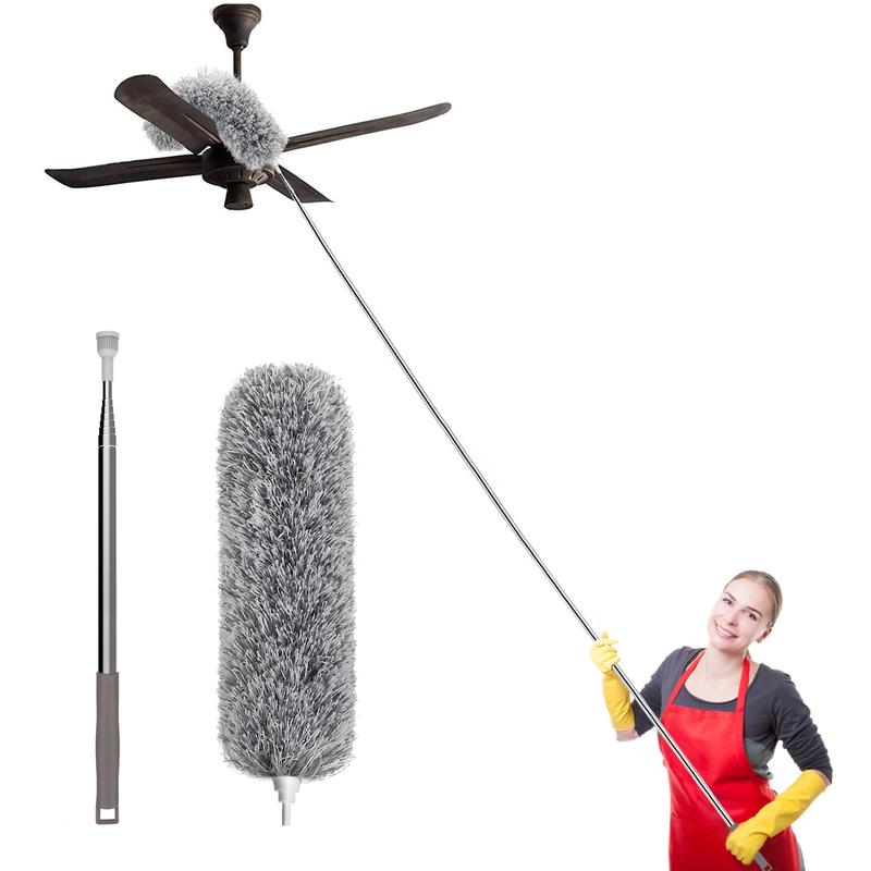 Extra-Long Dusters with Extension Pole 100-inch for Cleaning, Bendable Microfiber Head Washable Ceiling Fan Duster for High Ceilings