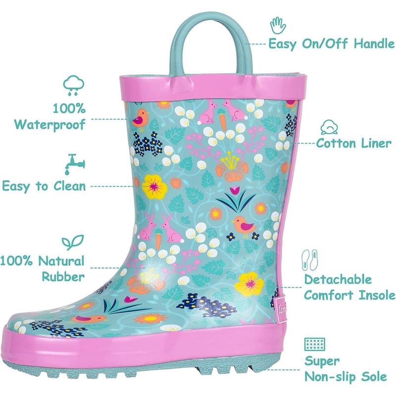 Landchief Toddler Rain Boots, Kids Rain Boots Waterproof Rubber Boots For Girls And Boys With Fun Patterns And Easy-On Handles