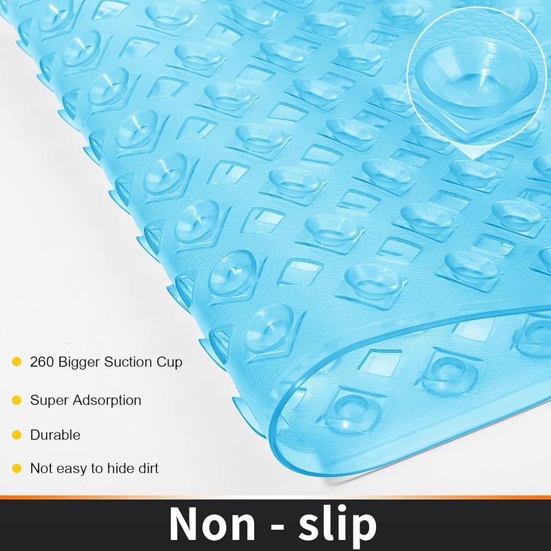 Clean Blue Bathtub Mat (34.5 x 15.5 Inches) - Non Slip, with Drain Holes & Suction Cups! Machine Washable, BPA Latex Phthalate Free.