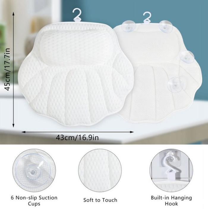 Non-Slip Bathtub Pillow with 6 Suction Cups for Men and Women - Neck and Back Support