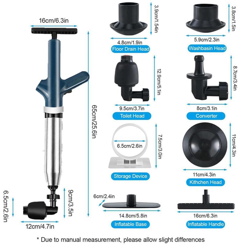 Air Toilet Plunger Set, 1 Set High Pressure Toilet Blockage Removal Tool, Stainless Steel Toilet Snake Shaped Toilet Unlocker for Kitchen Bathroom Hotel