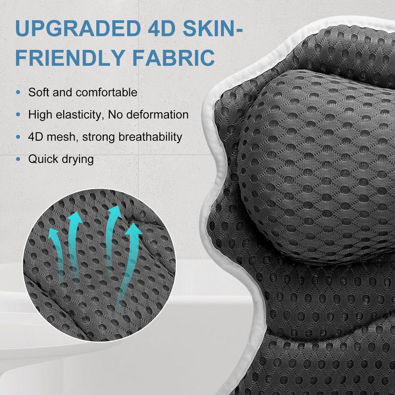 Tub Neck and Back Support Soft 4D Breathable Air Mesh Ergonomic Bathtub Pillow with 6 Strong Suction Cups and Hook Luxury Bathroom Accessories