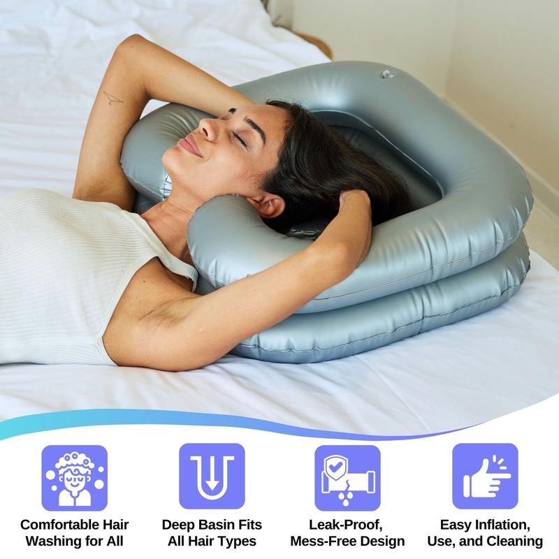 Inflatable Shampoo Basin, Portable Shampoo Bowl, Hair Washing Basin for Bedridden. Portable Sink for Washing Hair with Neck Support & Drain Hose - Perfect for All Types of Hairs in Bed