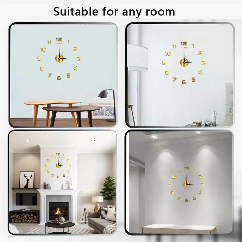 Acrylic Wall Clock, Creative Wall Clock, Modern Wall Clock with Mirror Numbers Stickers for Home Living Room Bedroom Office, Wall Decoration(Battery Powered, Battery Not Included)