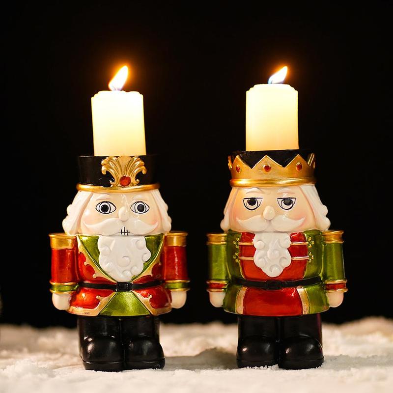 Nutcracker Design Candlestick, 1 Count Resin Christmas Themed Decoration, Festive & Party Supplies for Home Living Room Bedroom