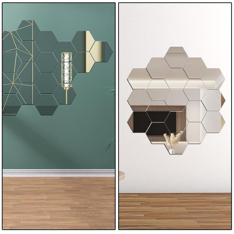 3D Mirror Wall Sticker, 24pcs set Self-adhesive Hexagon Decal, Wall Decoration for Home Living Room Bedroom