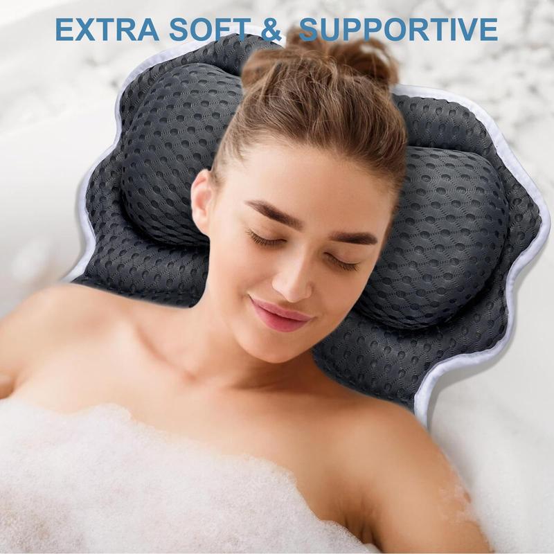 Tub Neck and Back Support Soft 4D Breathable Air Mesh Ergonomic Bathtub Pillow with 6 Strong Suction Cups and Hook Luxury Bathroom Accessories