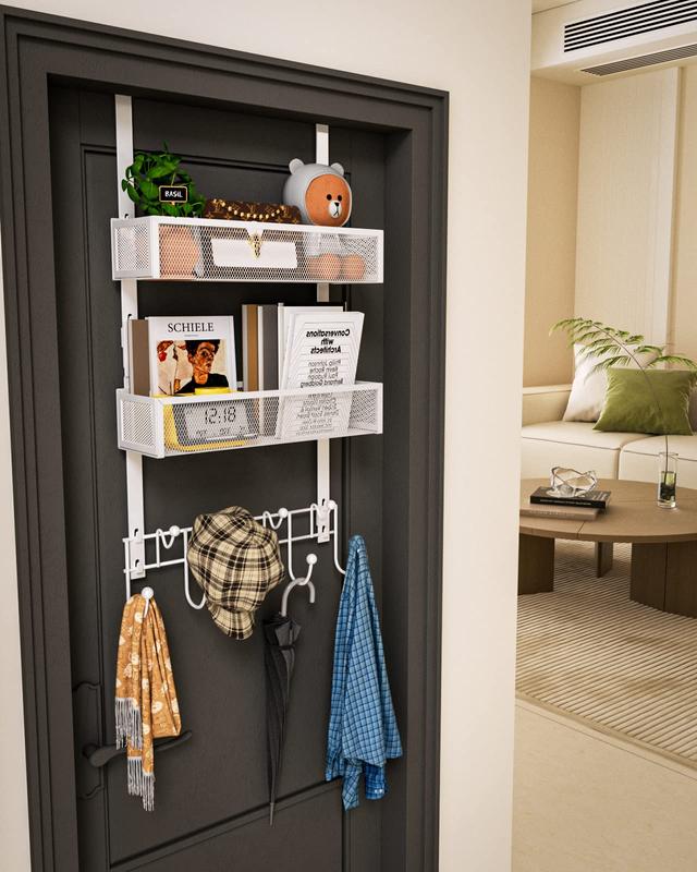 HapiRm 1or2 Shelves Over The Door Hooks Organizer,  Back of Door Storage Organizer for Bathroom, Bedroom-Black (for 1.76in Doors) Racks Hangable