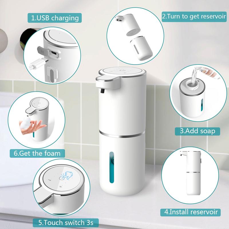 Automatic Foaming Soap Dispenser, 1 Count USB Rechargeable Electric Soap Dispenser, Adjustable Foam Soap Dispenser Pump for Bathroom Kitchen Dish Soap