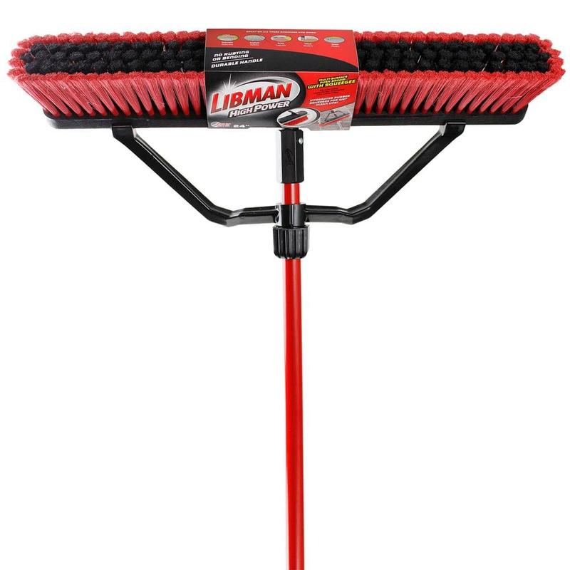 24 In. Heavy-Duty Multi-Surface Squeegee Push Broom with Brace and Steel Handle