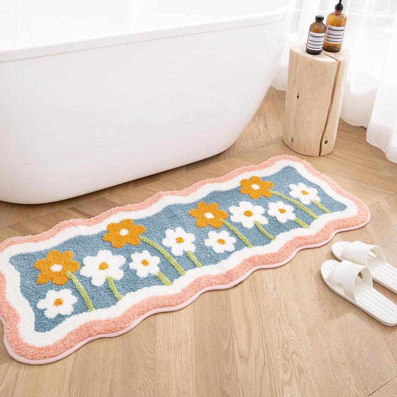 Floral Pattern Bath Mat, Absorbent Non Slip Bathroom Rug, Comfortable Thickened Bathroom Mat, Bathroom Accessories for Home Decor, Home Decor Ideas, Summer Gift Ideas