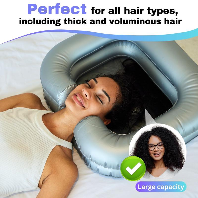 Inflatable Shampoo Basin, Portable Shampoo Bowl, Hair Washing Basin for Bedridden. Portable Sink for Washing Hair with Neck Support & Drain Hose - Perfect for All Types of Hairs in Bed