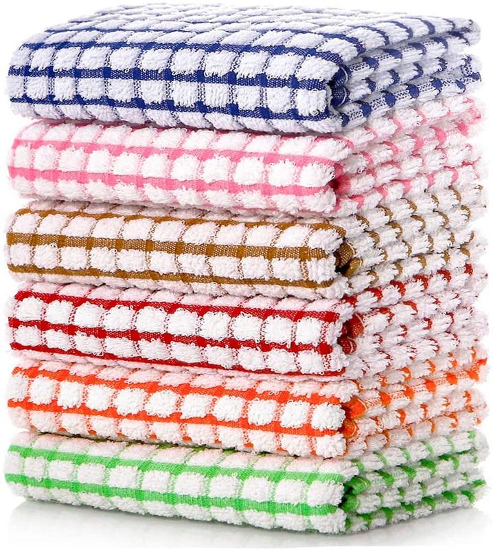 Kitchen Dish Towels, 16 Inch x 25 Inch Bulk Cotton Kitchen Towels and Dishcloths Set, 6 Pack Dish Cloths for Washing Dishes Dish Rags for Drying Dishes Kitchen Wash Clothes and Dish Towels