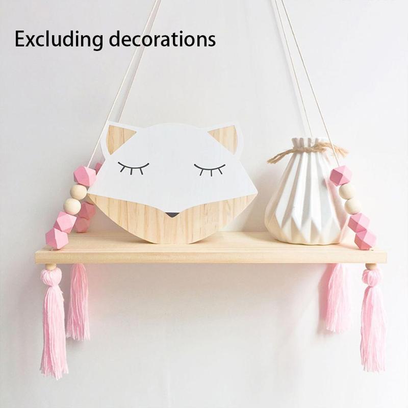 Wooden Hanging Shelf with Rope, 1 Count Tassel Decoration Shelf for Wall Storage, for Bedroom Living Room, Decor Display Shelf for Hanging Plant Photo