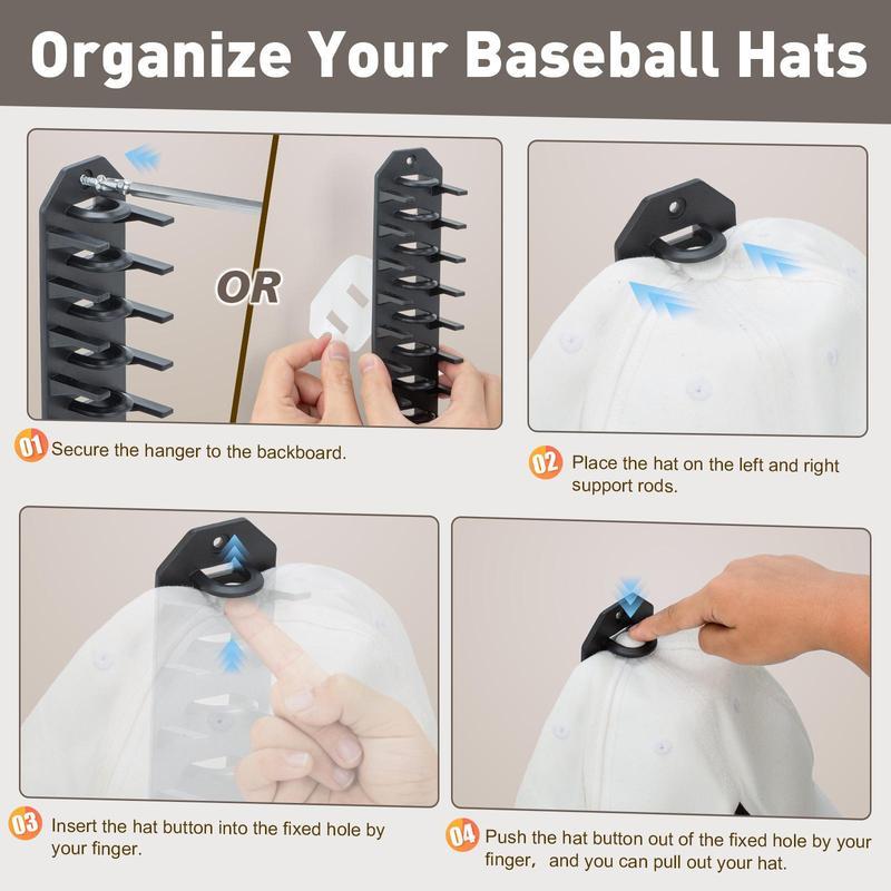 Wall Hat Rack – 10-Hat Adjustable Organizer with Adhesive or Drill-Mount, Space-Saving Storage for Door or Wall, Easy Installation