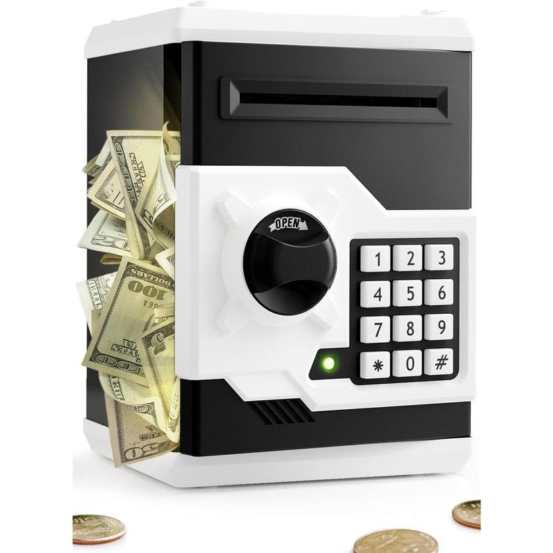 Piggy  for Girls Boys Large  Money  Banks with Password Protection, Automatic  Scroll Saving Box,  Gift for (Black-White)