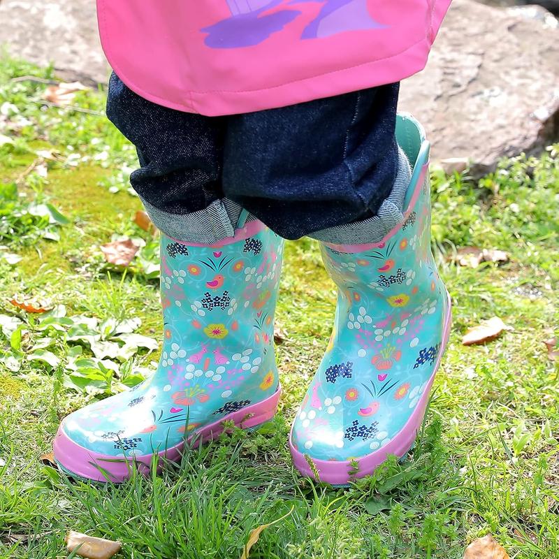 Landchief Toddler Rain Boots, Kids Rain Boots Waterproof Rubber Boots For Girls And Boys With Fun Patterns And Easy-On Handles