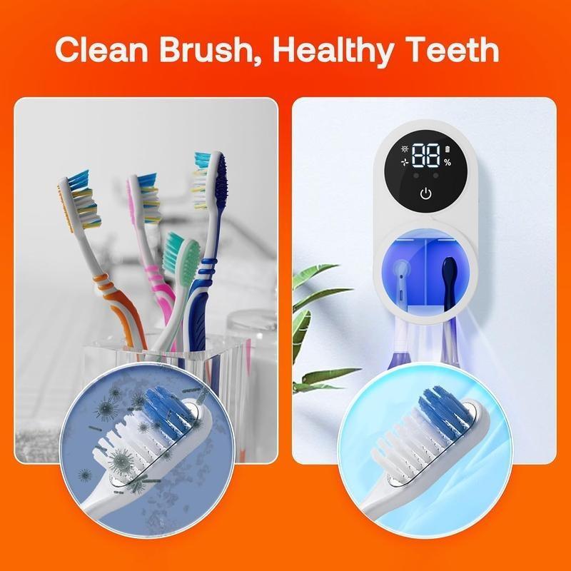 Wall Mounted Toothbrush Sterilizer, 1 Box Toothbrush Holder, UV-C Toothbrush Holder with LED Smart Screen, Personal Care Appliances