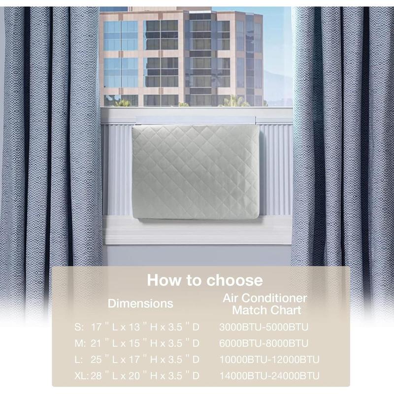 Indoor Air Conditioner Cover, AC Unit Window Cover for Inside Double Insulation with Elastic Drawstring 25L x 17H x 3.5D inches Grey