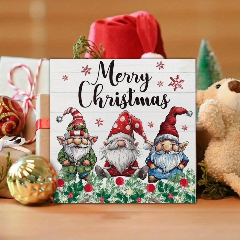 Merry Christmas Gnome Pattern PVC Sign, 1 Count Winter Artwork Funny Gifts, Farmhouse Xmas Home Decor, Decorative Office Desk Celebration Farmhouse Accessories