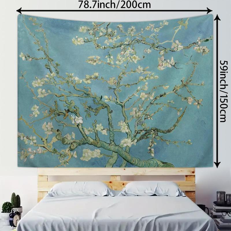 Tree Oil Painting Series Tapestry, 1 Count Plant and Flower Vintage Tapestry with Installation Kit, Bedroom and Living Room Art Decoration Wall Hanging