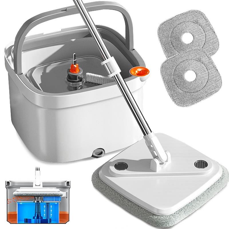 SuperFitu Spin Mop and Bucket System with Dual Compartment Mop Bucket and Thick Washable Microfiber Pads wet  mop