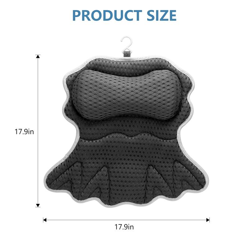 Tub Neck and Back Support Soft 4D Breathable Air Mesh Ergonomic Bathtub Pillow with 6 Strong Suction Cups and Hook Luxury Bathroom Accessories