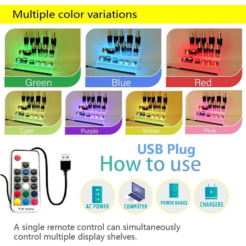 Acrylic Display Organizer with Led Light(color-changing) - 3 Tier Perfume Stand & Display Step Shelves Holder, Cologne Organizer, Figures Stand,Clear Cupcake Riser, Dessert Shelf