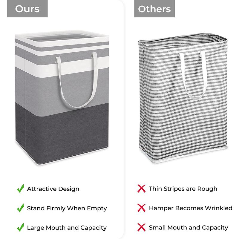 Homehacks 2-Pack Large Laundry Basket, Waterproof, Freestanding Laundry Hamper, Collapsible Tall Clothes Hamper with Extended Handles for Clothes Toys in the Dorm and Family-(Gradient Grey, 75L) HomeHacks